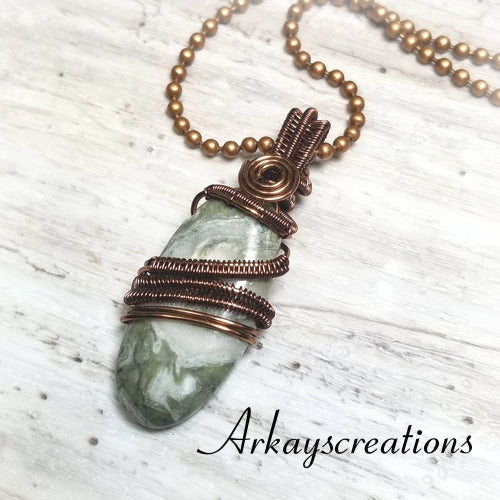 Wire Wrapped Green Jasper Necklace