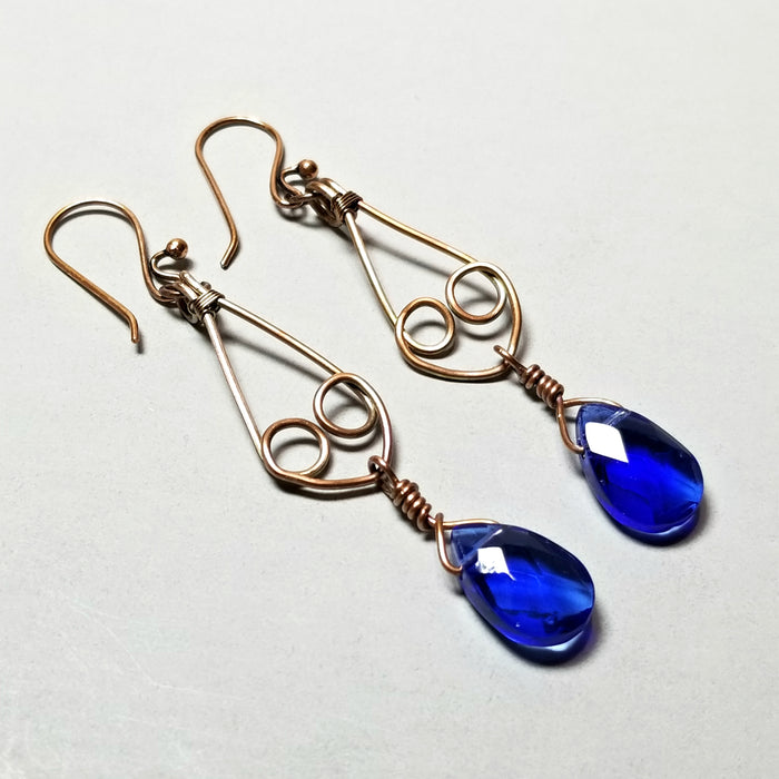 Crystal Drop Earrings, Wire Wrapped Heart Earrings, Women's Gift Idea