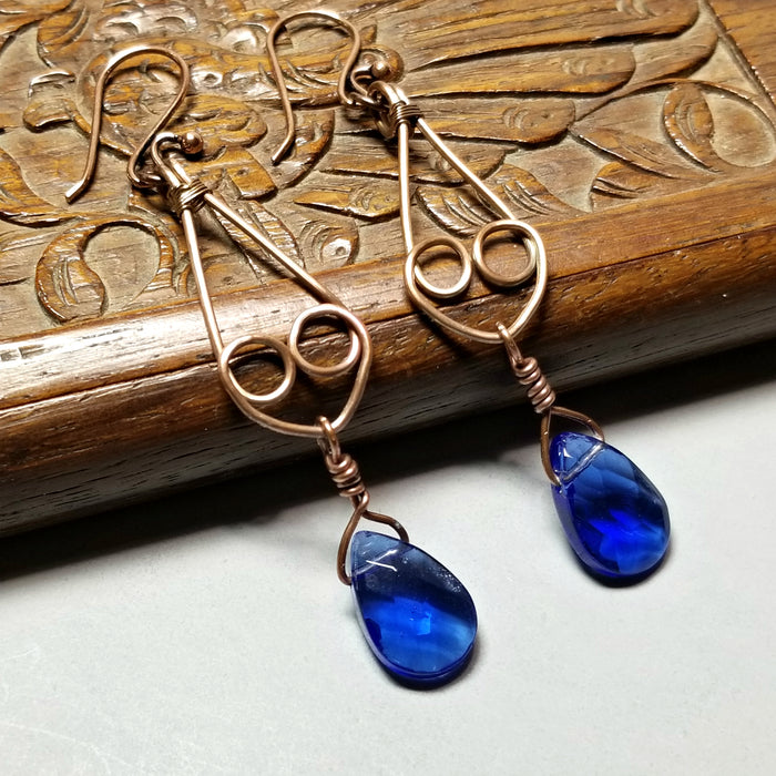 Crystal Drop Earrings, Wire Wrapped Heart Earrings, Women's Gift Idea