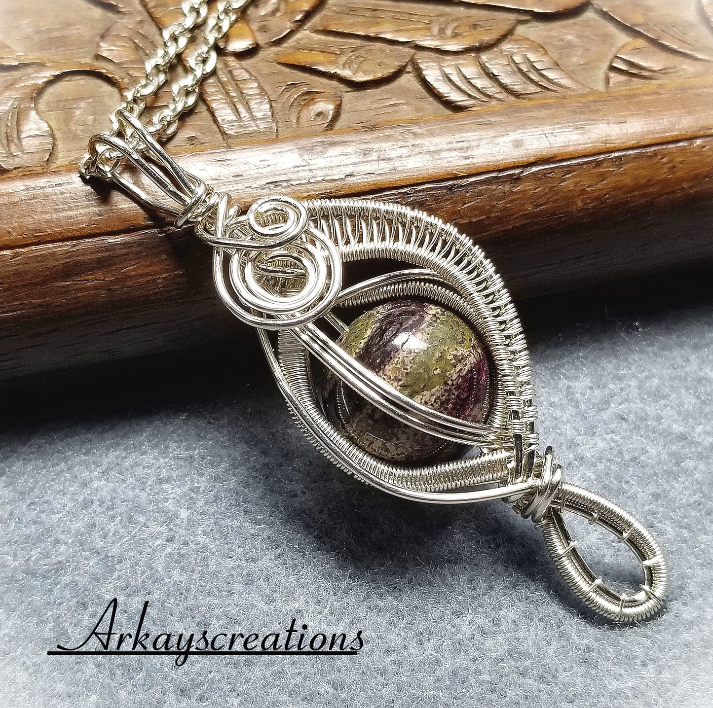 Wire Wrapped Jasper Pendant, Stone Necklace