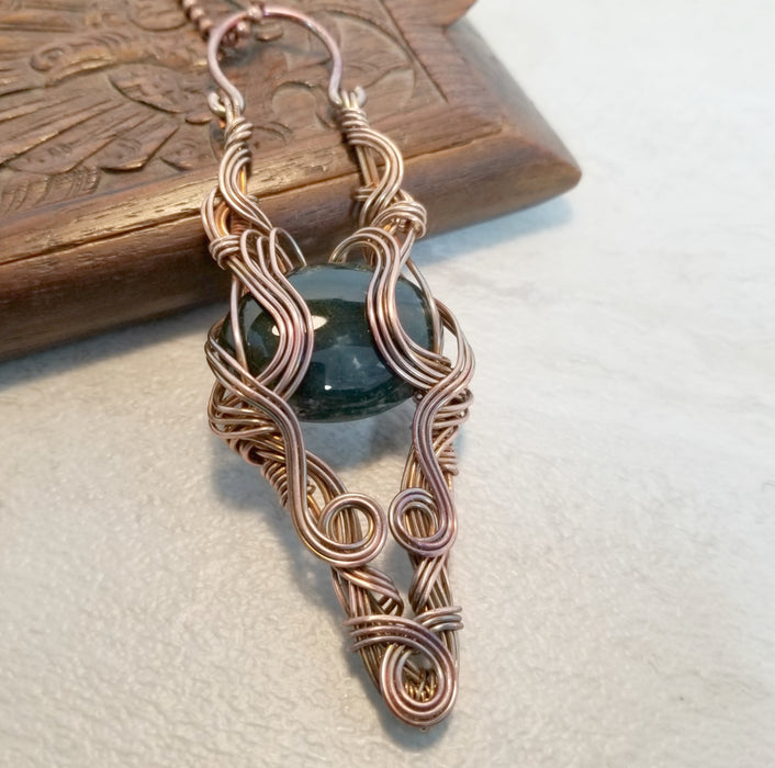 Wire Wrapped Long Pendant, Agate Statement Necklace - Arkayscreations
