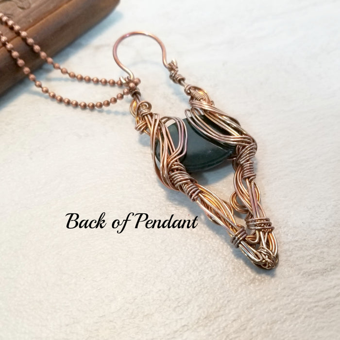 Wire Wrapped Long Pendant, Agate Statement Necklace - Arkayscreations