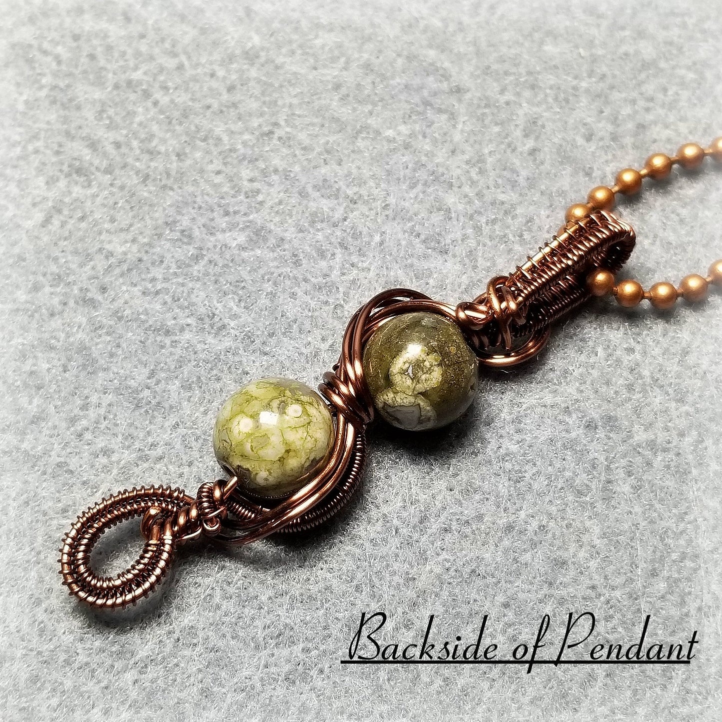 Wire Wrapped Rhyolite Necklace, Rainforest Jasper Pendant, Wire Weaved Jewelry