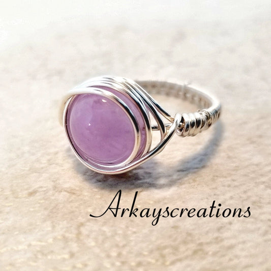 Wire Wrap Ring, Amethyst Purple Gemstone Ring, Silver Wire Ring