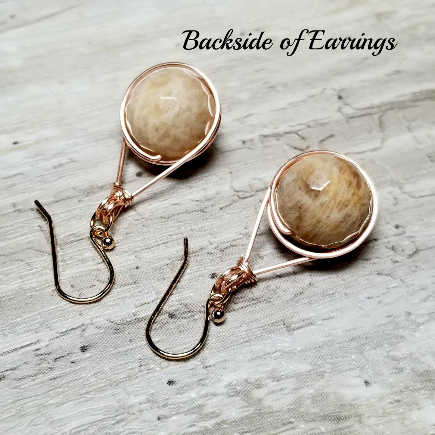 Wire Wrapped Rosegold Sunstone Earrings, Earthy Jewelry