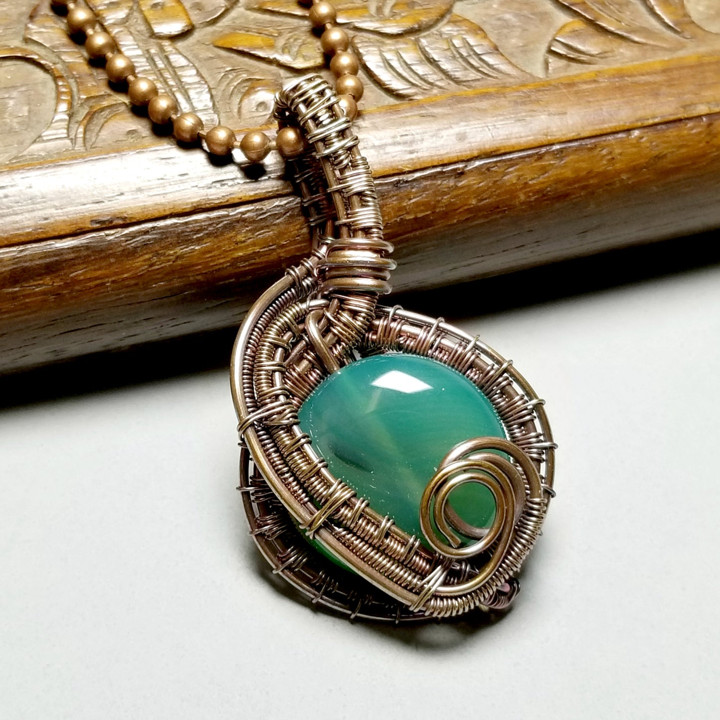 Wire Wrapped Stone Necklace, Green Gemstone Jewelry