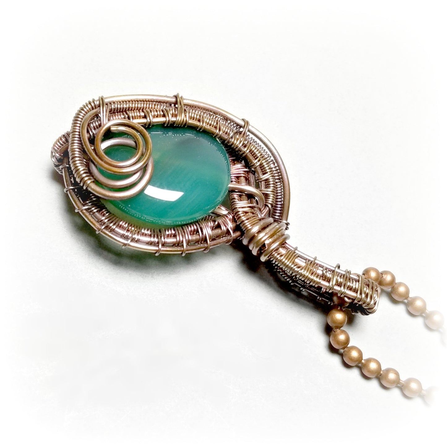 Wire Wrapped Stone Necklace, Green Gemstone Jewelry