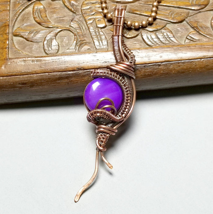Wire Wrapped Stone Necklace, Purple Jewelry - Arkayscreations