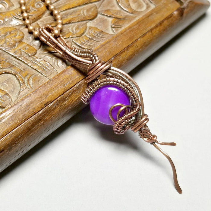 Wire Wrapped Stone Necklace, Purple Jewelry - Arkayscreations