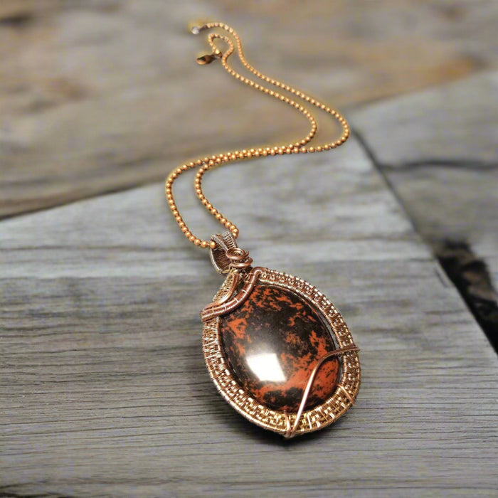 Wire Weave Mahogany Obsidian Pendant Necklace ~ Arkayscreations