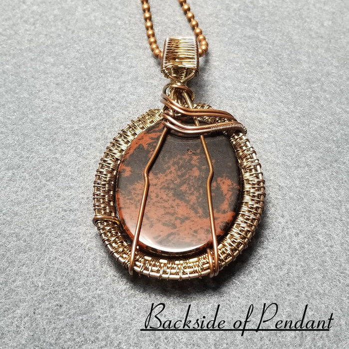 Wire Weave Mahogany Obsidian Pendant Necklace ~ Arkayscreations