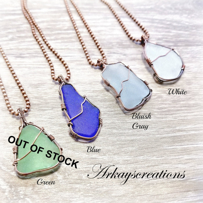 Wire Wrapped Sea Glass Necklace ~ Arkayscreations