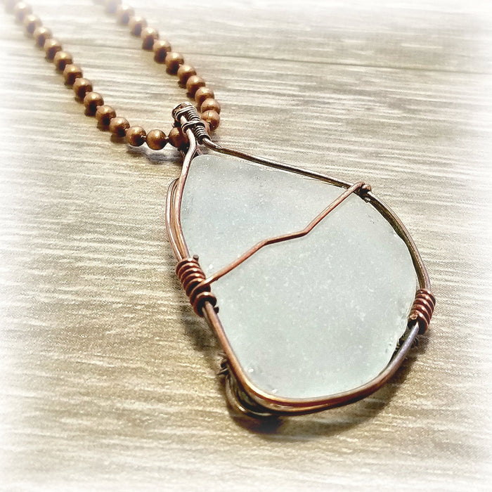 White Wire Wrapped Sea Glass Necklace ~ Arkayscreations