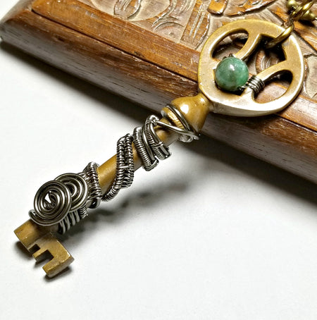 Wrapped Key Necklace, Skeleton Key Pendant - Arkayscreations