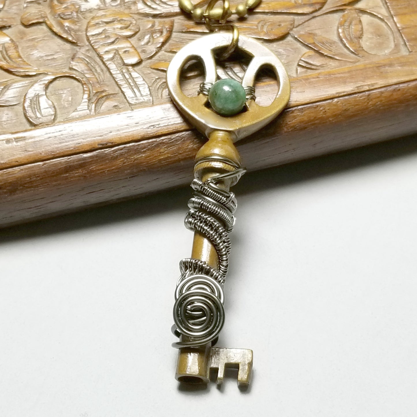Wrapped Key Necklace, Skeleton Key Pendant