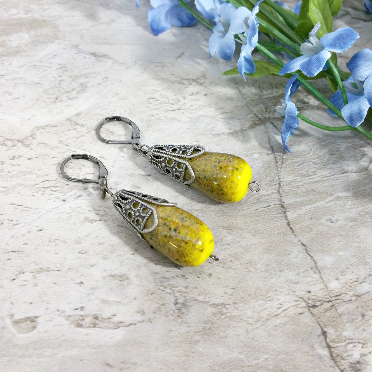 Lemon Yellow Simple Cute Earrings, Japanese Style Art Deco Earrings, Jewelry for Women
