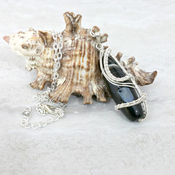 Wire Wrapped Agate Pendant, Necklace Silver, Wire Woven Jewelry